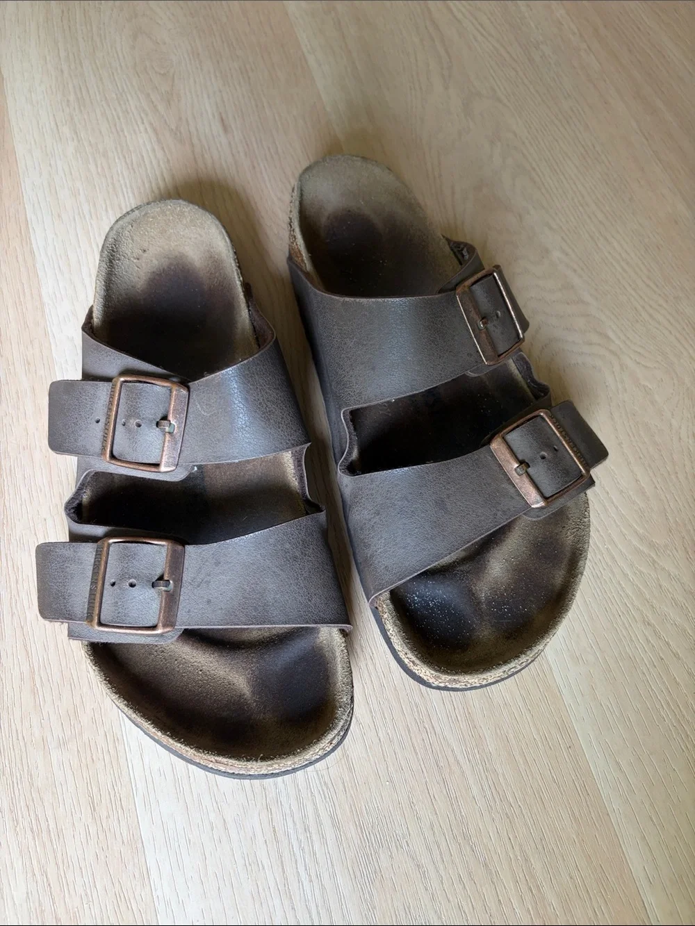 women well worn Birkenstock Brown Double Strap Sandals size 8 hike walk